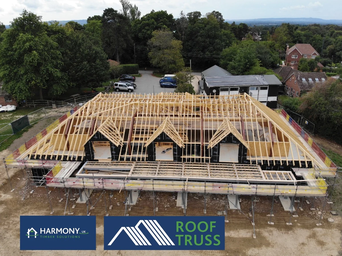 Wooden roof truss structure on house