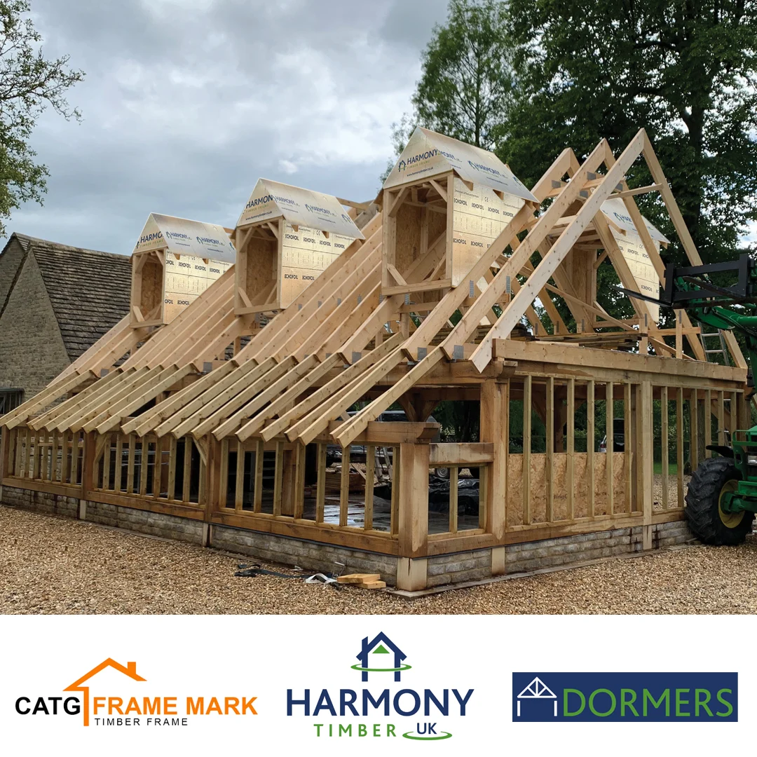 Timber frame house in construction