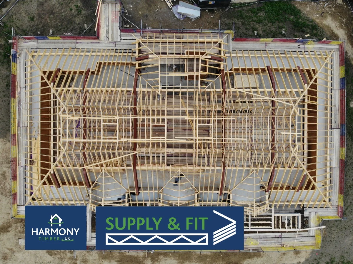 Arial shot of roof trusses