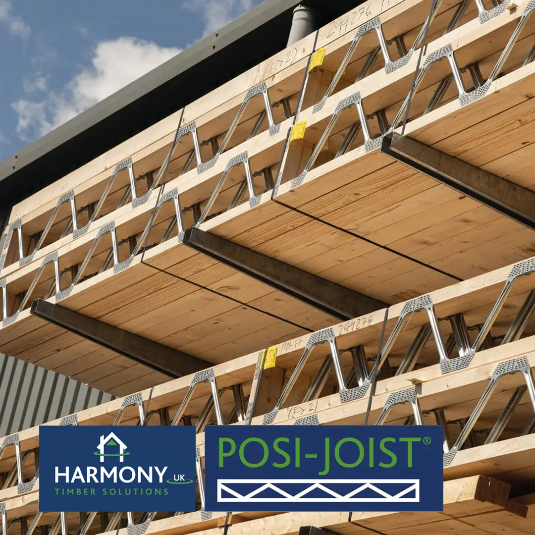 Stack of posi joists in outside woodyard.