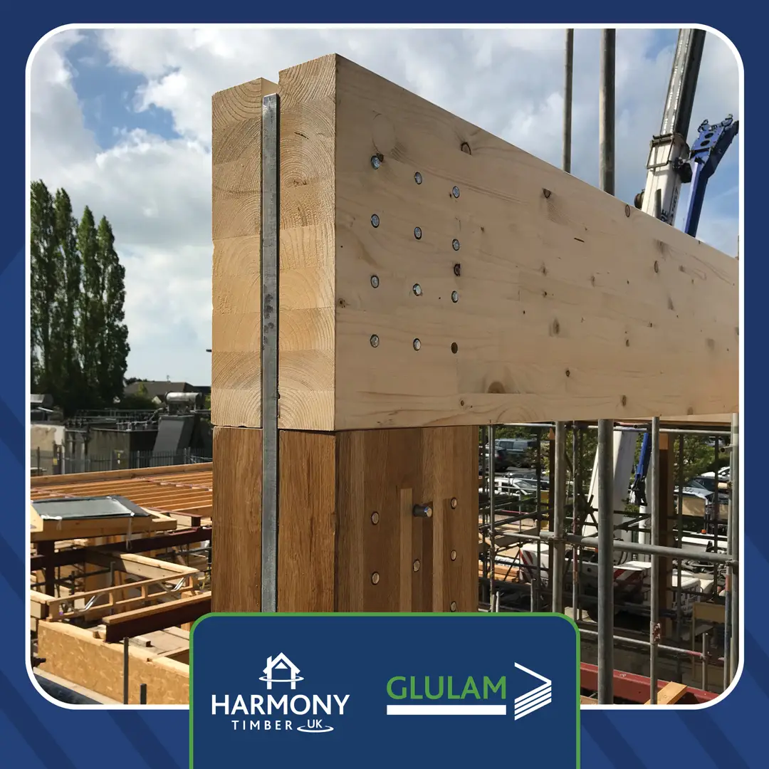 Glulam structure on a worksite.