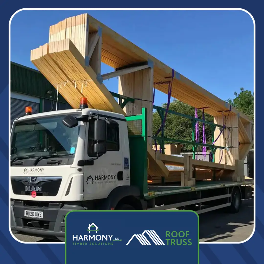 Lorry with timber structure on the back